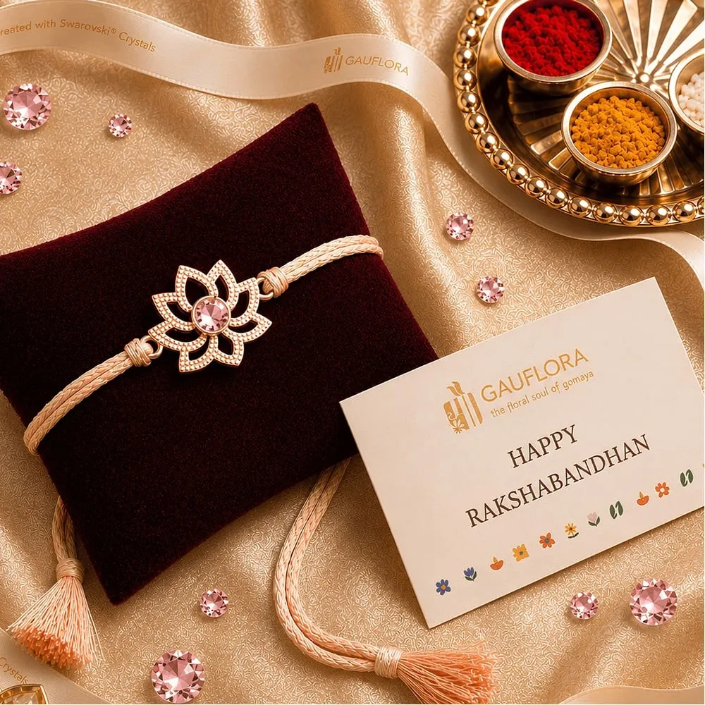 Swarovski Crystals Rose Gold Lotus Rakhi by Gauflora (1 pc)