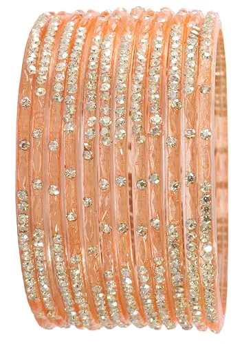 LAVAZZA Latest Glass Bangles Set with Golden Zircon Diamond & Beads Work For Women & Girls | Trending Transparent Glass Bangles | Stylish Chudi Set | Traditional Girl's Bangles Bracelet- Set of 12