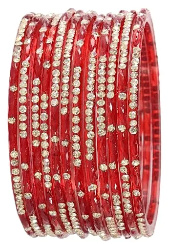 LAVAZZA Latest Glass Bangles Set with Golden Zircon Diamond & Beads Work For Women & Girls | Trending Transparent Glass Bangles | Stylish Chudi Set | Traditional Girl's Bangles Bracelet- Set of 12