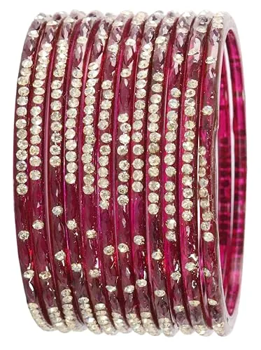 LAVAZZA Latest Glass Bangles Set with Golden Zircon Diamond & Beads Work For Women & Girls | Trending Transparent Glass Bangles | Stylish Chudi Set | Traditional Girl's Bangles Bracelet- Set of 12